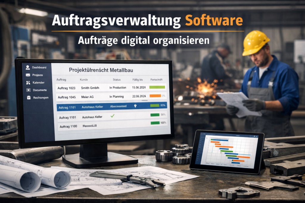 Auftragsverwaltung Software im Metallbau mit Projektübersicht in einer Metallbau Werkstatt