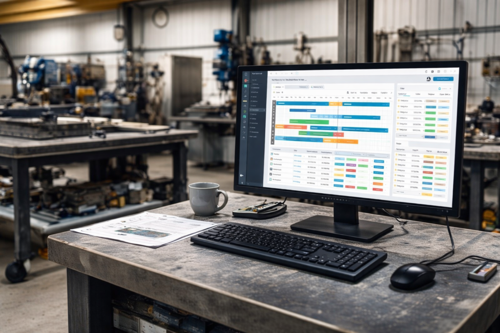 Digitale Werkstatt im Metallbau mit Computerarbeitsplatz