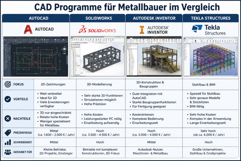 CAD Programme für Metallbauer im Vergleich
