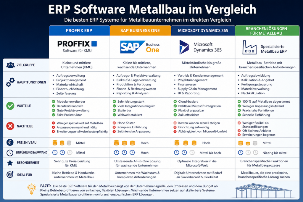ERP Software Metallbau im Vergleich